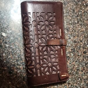 Genten Brown Leather Cutout Long Wallet
